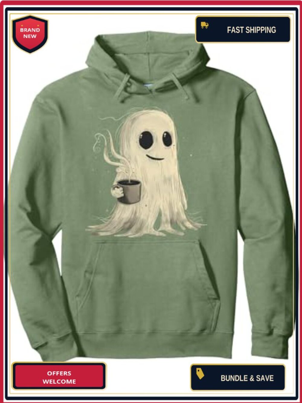 Funny Spooky Ghost Coffee Halloween Pullover Hoodie Adult Unisex